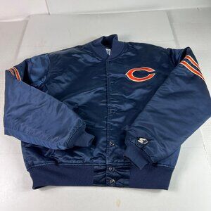 VTG 90s Starter Chicago Bears Satin Jacket Adult Large Blue Snap Button Bomber
